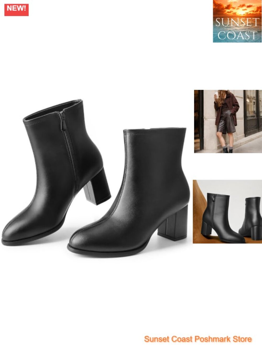 Women's Pointed Toe Ankle Boots Chunky Block Low Heel Booties